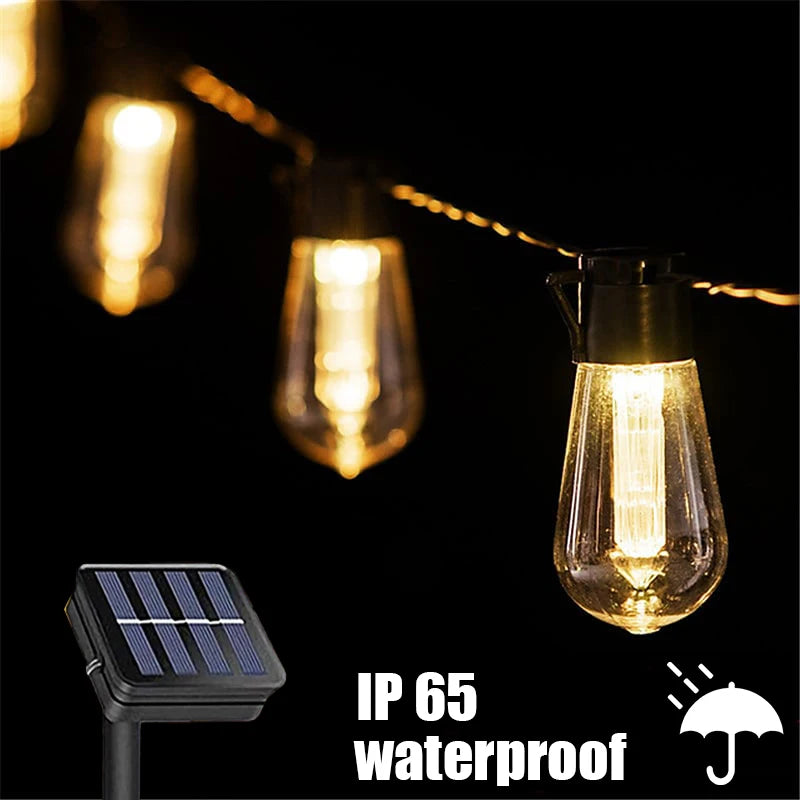 Outdoor String Lights Solar-Powered Weatherproof Edison Bulbs