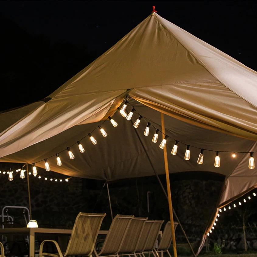Outdoor String Lights Solar-Powered Weatherproof Edison Bulbs