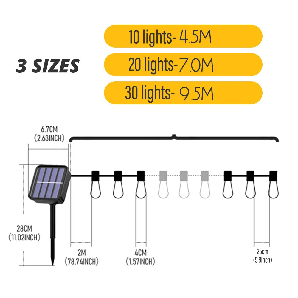 Outdoor String Lights Solar-Powered Weatherproof Edison Bulbs