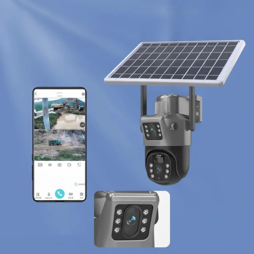 Outdoor Surveillance Camera 4K Dual Lens PTZ Solar Powered