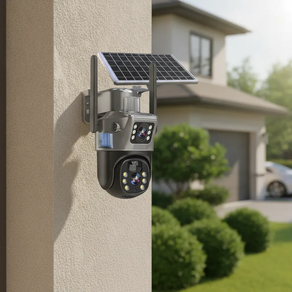 Outdoor Surveillance Camera 4K Dual Lens PTZ Solar Powered