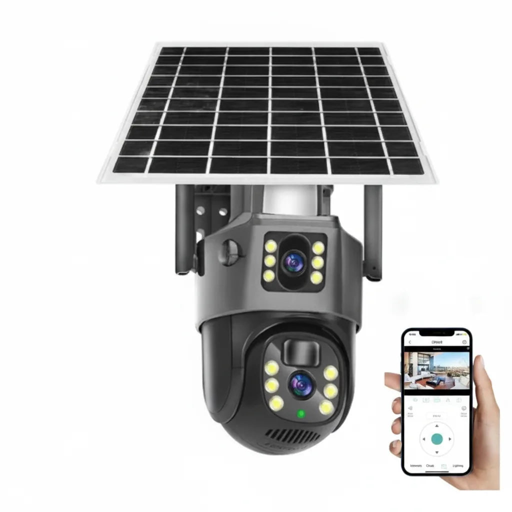 Outdoor Surveillance Camera 4K Dual Lens PTZ Solar Powered