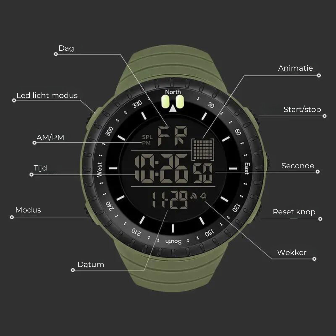 Outdoor Watch Digital Compass 50m Water-Resistant