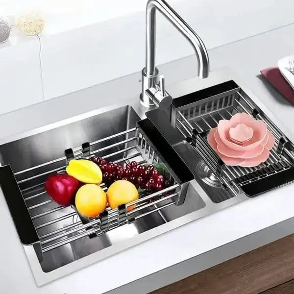 Over-Sink Draining Basket Adjustable Stainless Steel & Non-Slip Pads