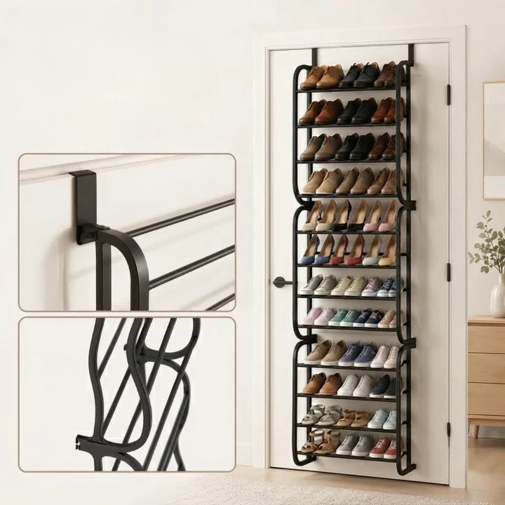 Over-the-Door Shoe Rack Angled Shelves 36-Pair Capacity