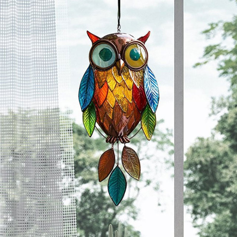 Owl Hanging Decoration Colorful Resin Leaves Ready to Hang