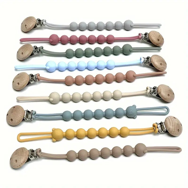 Pacifier Chain BPA-Free Silicone & Wooden Clip
