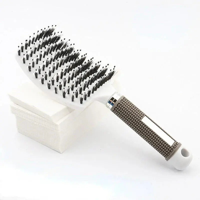 Paddle Hairbrush Curved Vent Boar & Nylon Bristles