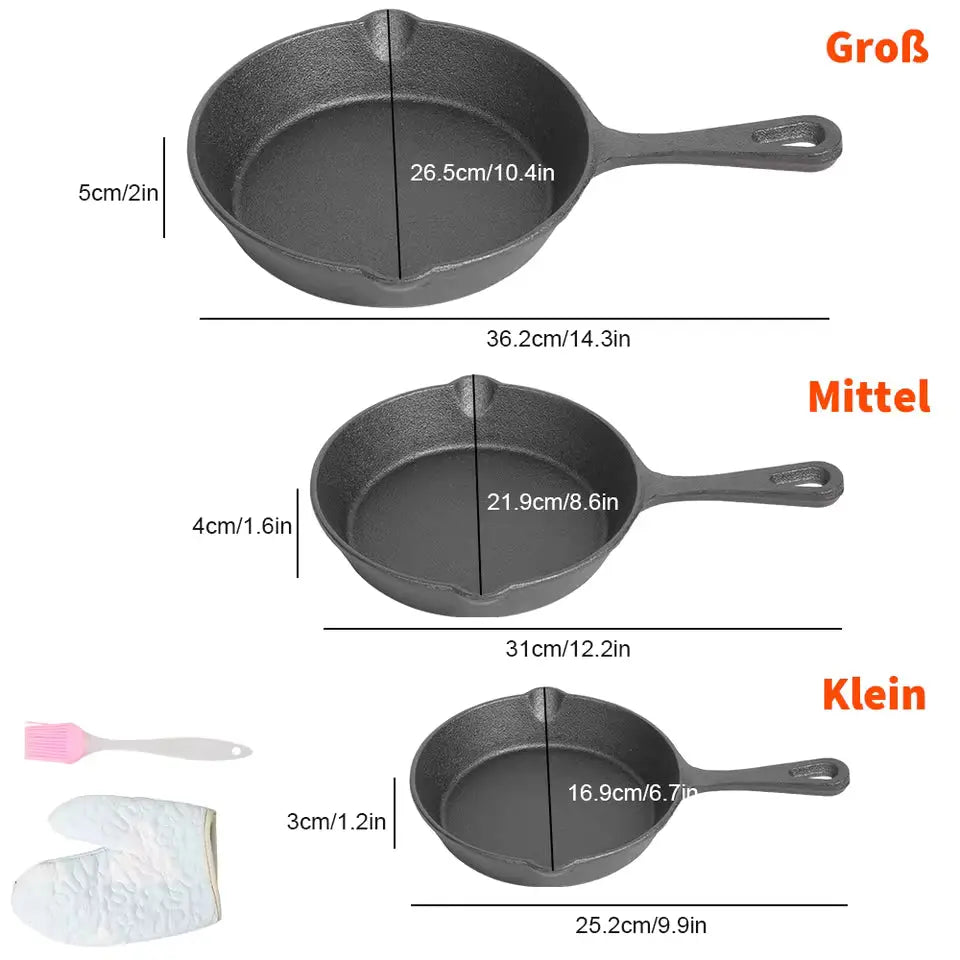Pan Set Cast Iron Induction Oven-Safe Set of 3