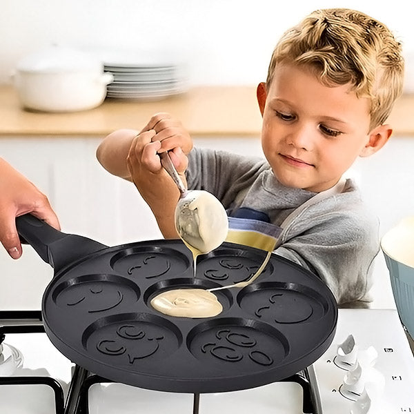 Pancake Pan 7-Cavity Smiley Molds Non-Stick Cool-Touch Handle