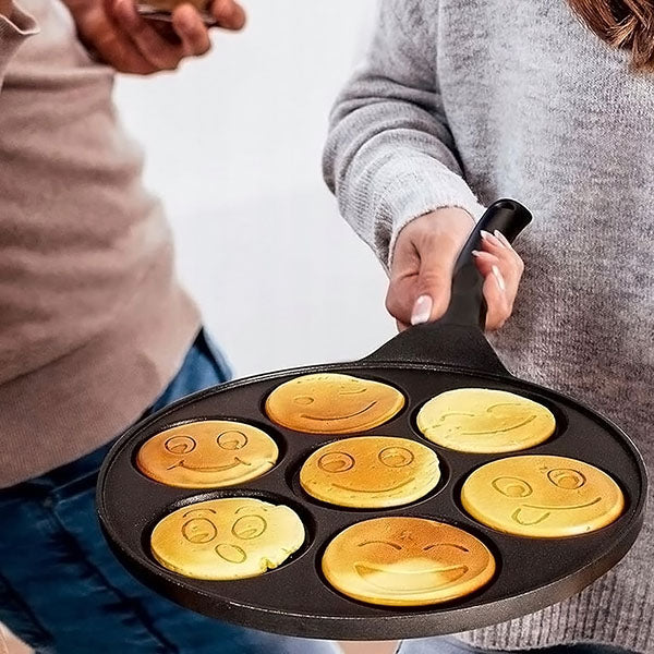 Pancake Pan 7-Cavity Smiley Molds Non-Stick Cool-Touch Handle