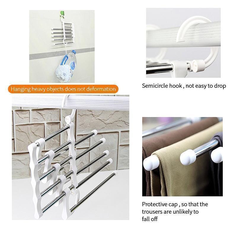 Pants Hanger Extendable Five-Rod Stainless Steel & Non-Slip Caps