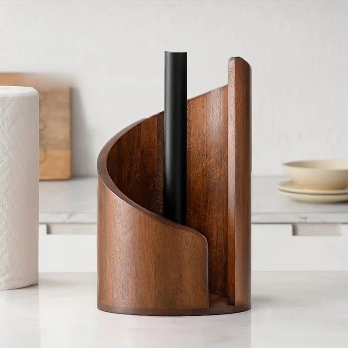 Paper Towel Holder Solid Wood Metal Rod Non-Slip Base