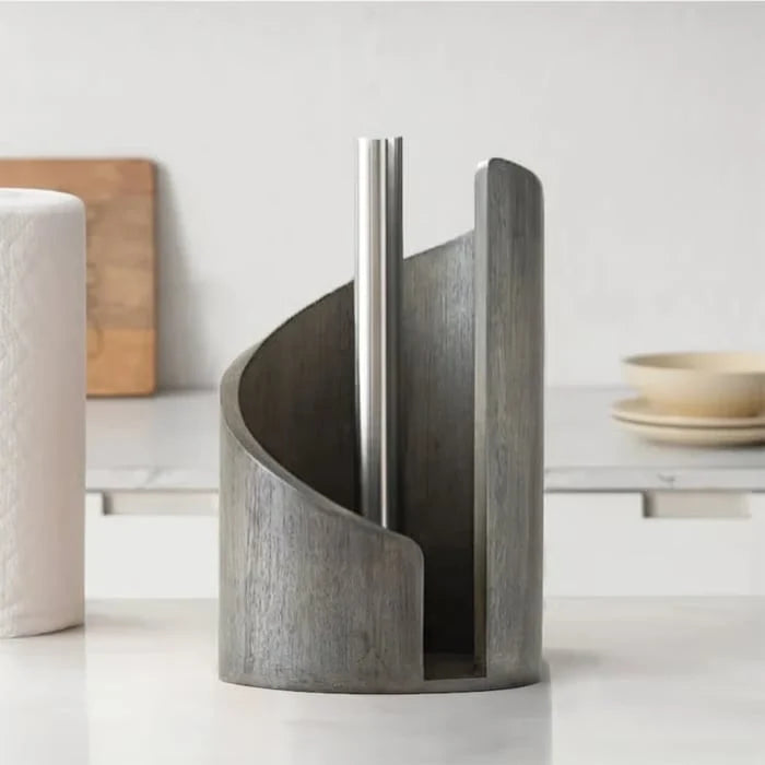 Paper Towel Holder Solid Wood Metal Rod Non-Slip Base
