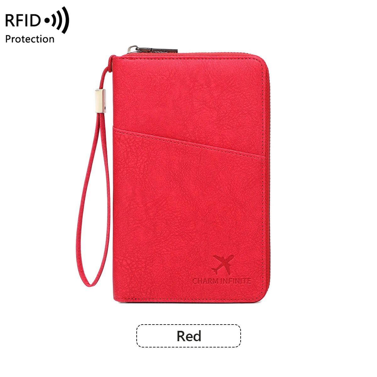 Passport Organizer RFID Protection All-Around Zipper & Wrist Strap