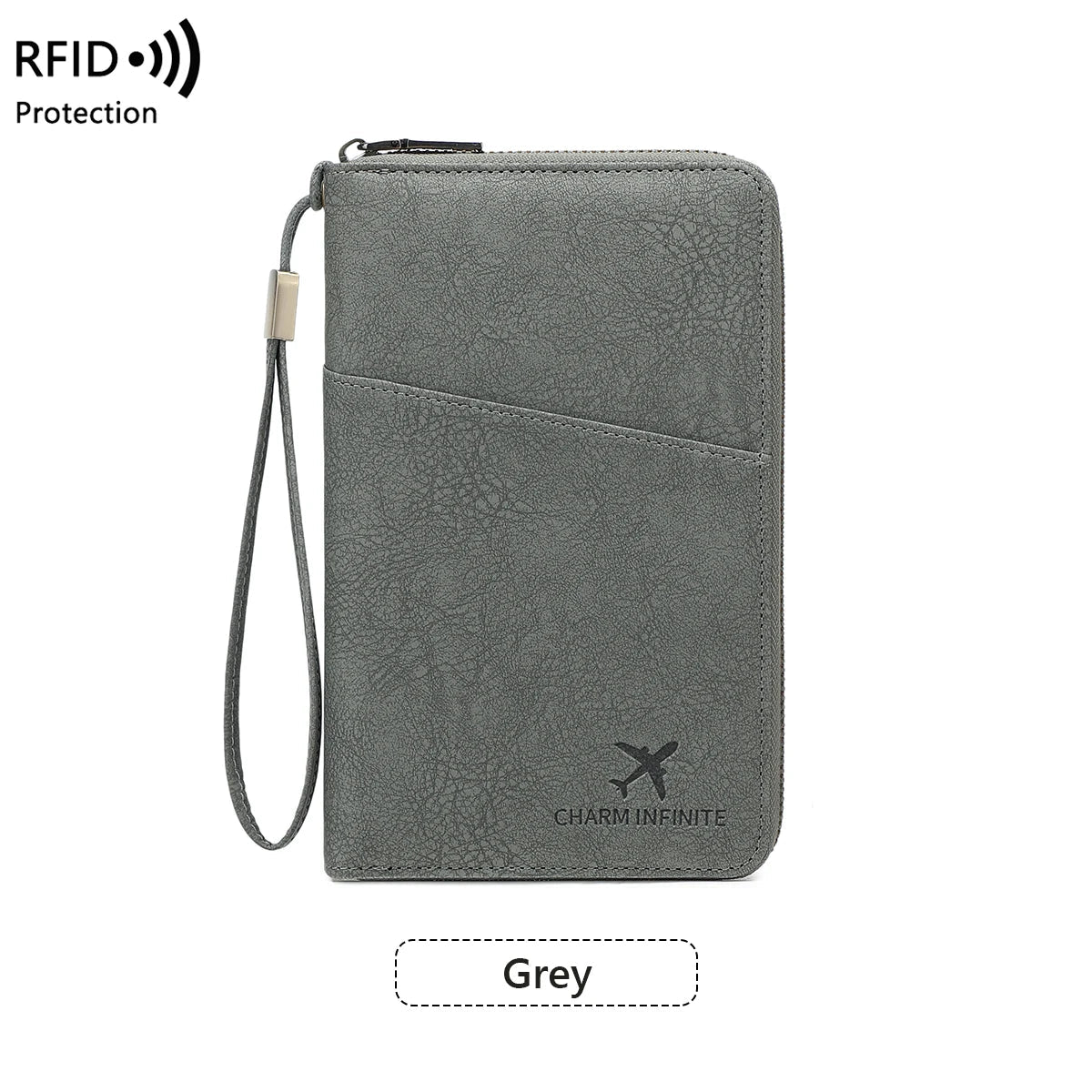 Passport Organizer RFID Protection All-Around Zipper & Wrist Strap