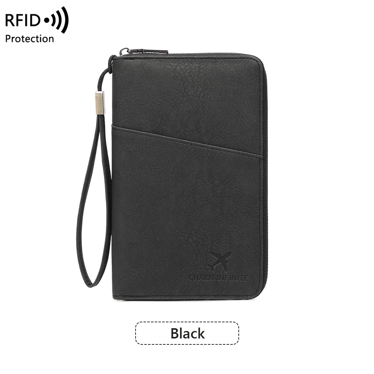 Passport Organizer RFID Protection All-Around Zipper & Wrist Strap