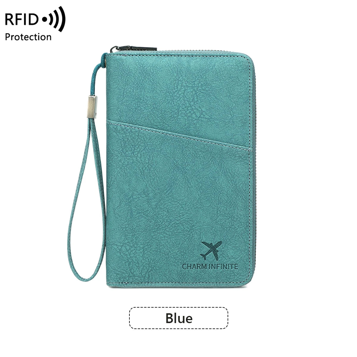 Passport Organizer RFID Protection All-Around Zipper & Wrist Strap