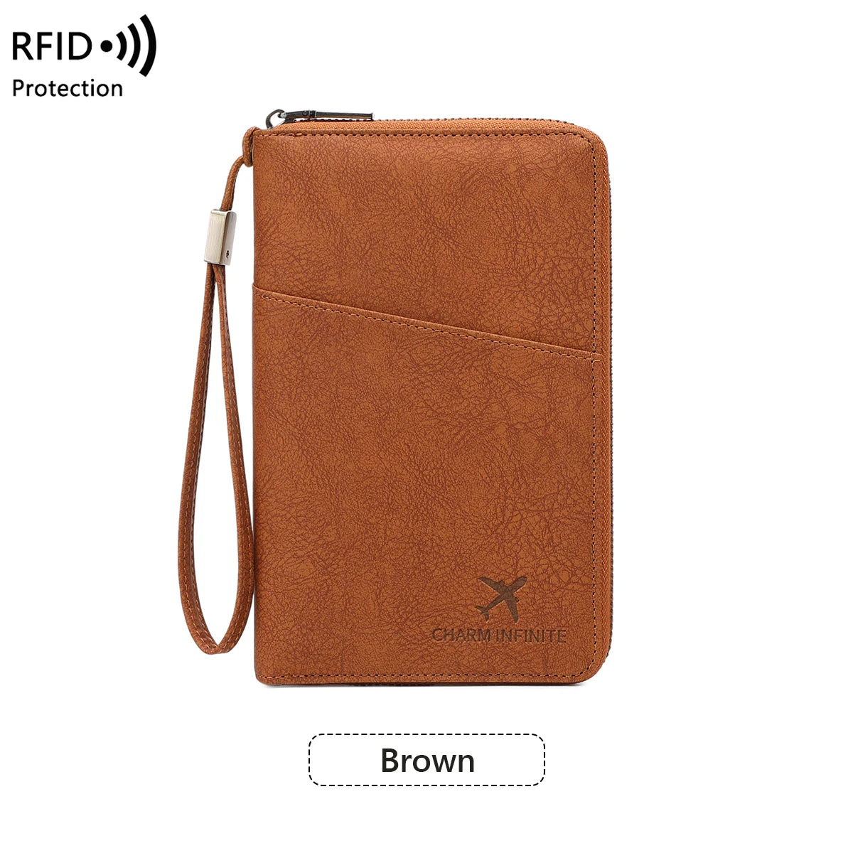 Passport Organizer RFID Protection All-Around Zipper & Wrist Strap