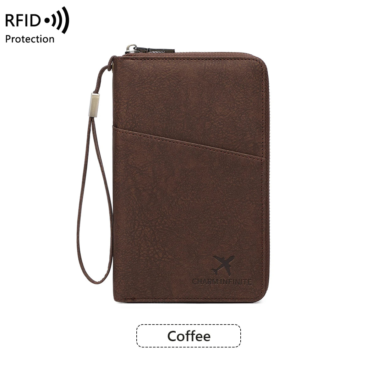 Passport Organizer RFID Protection All-Around Zipper & Wrist Strap