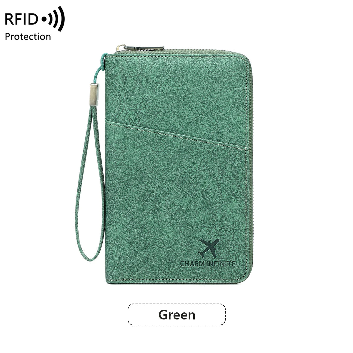 Passport Organizer RFID Protection All-Around Zipper & Wrist Strap