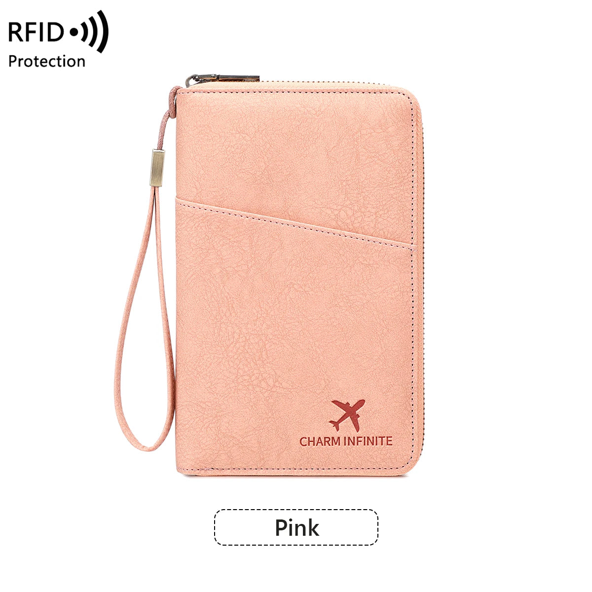Passport Organizer RFID Protection All-Around Zipper & Wrist Strap