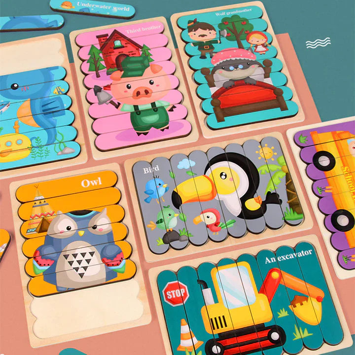 Peg Puzzle Wooden Double-Sided Compact