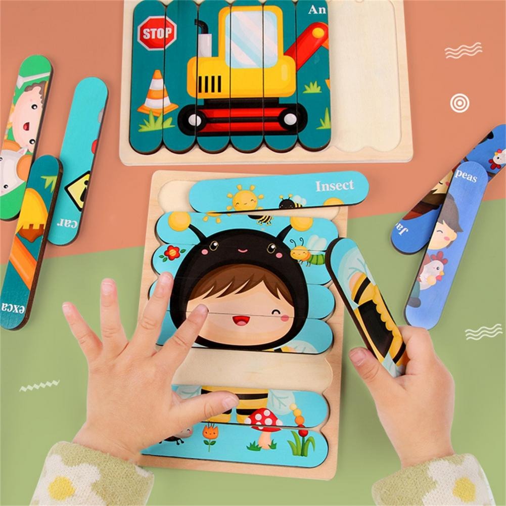 Peg Puzzle Wooden Double-Sided Compact