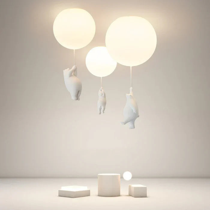 Pendant Ceiling Light Frosted Glass Shade & Resin Bear