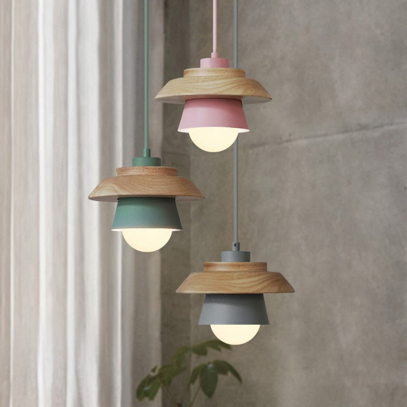 Pendant Lamp Scandinavian Aluminum & Wood Height-Adjustable Cable