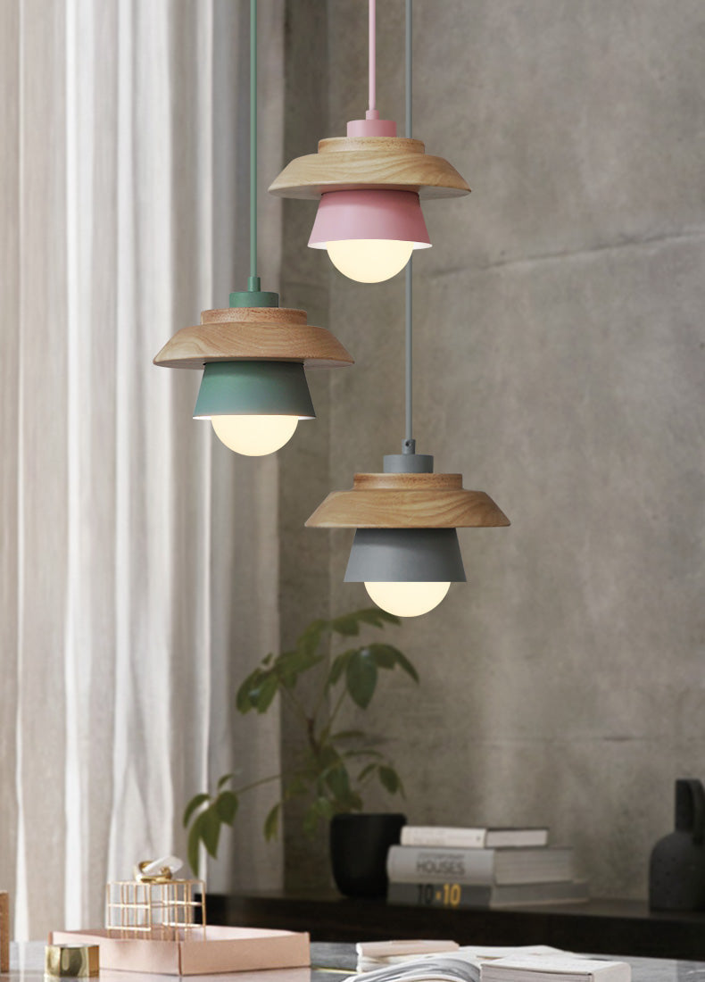 Pendant Lamp Scandinavian Aluminum & Wood Height-Adjustable Cable