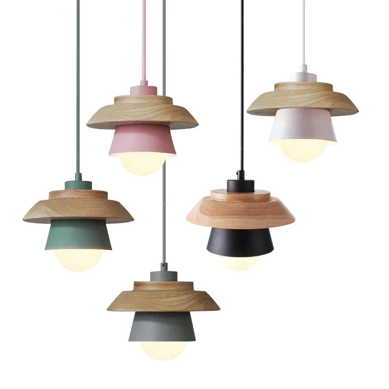 Pendant Lamp Scandinavian Aluminum & Wood Height-Adjustable Cable