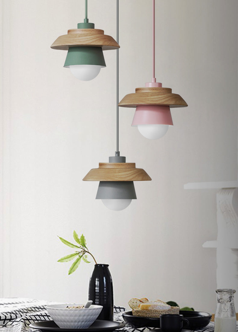 Pendant Lamp Scandinavian Aluminum & Wood Height-Adjustable Cable