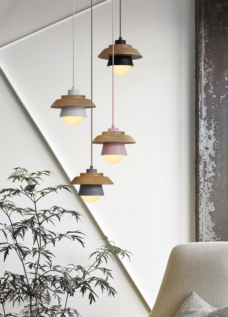 Pendant Lamp Scandinavian Aluminum & Wood Height-Adjustable Cable