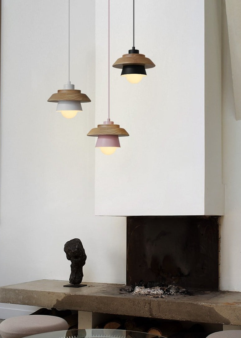 Pendant Lamp Scandinavian Aluminum & Wood Height-Adjustable Cable