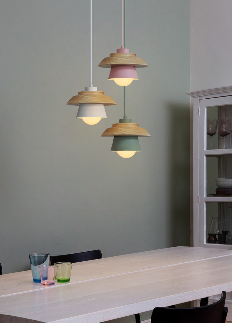 Pendant Lamp Scandinavian Aluminum & Wood Height-Adjustable Cable