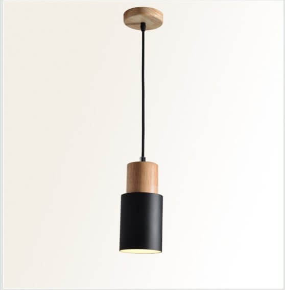 Pendant Light Aluminum Shade With Wood Accent Adjustable Cable