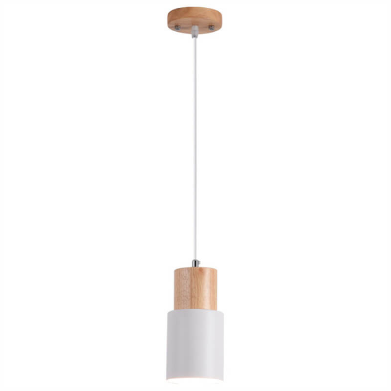 Pendant Light Aluminum Shade With Wood Accent Adjustable Cable