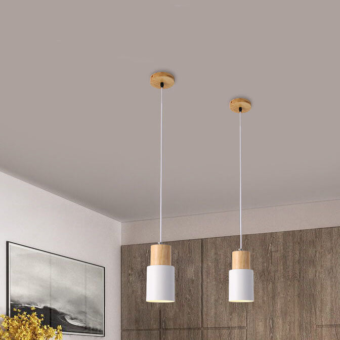 Pendant Light Aluminum Shade With Wood Accent Adjustable Cable