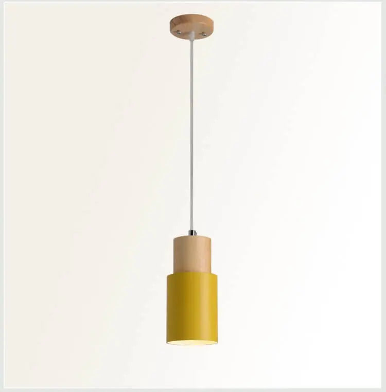 Pendant Light Aluminum Shade & Wood Accents Adjustable Cable
