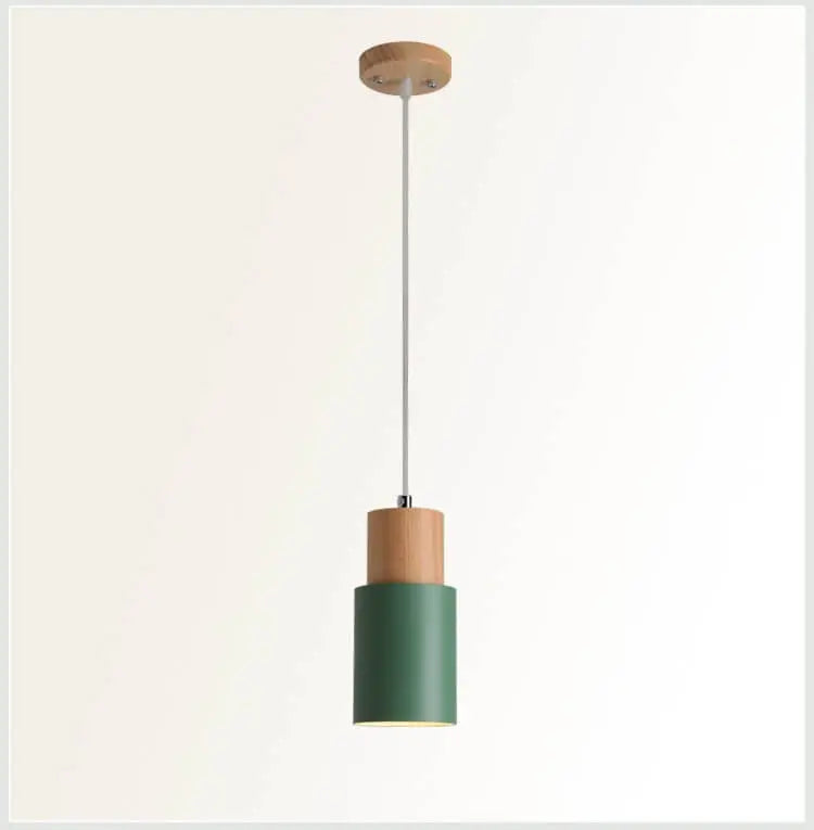 Pendant Light Aluminum Shade & Wood Accents Adjustable Cable