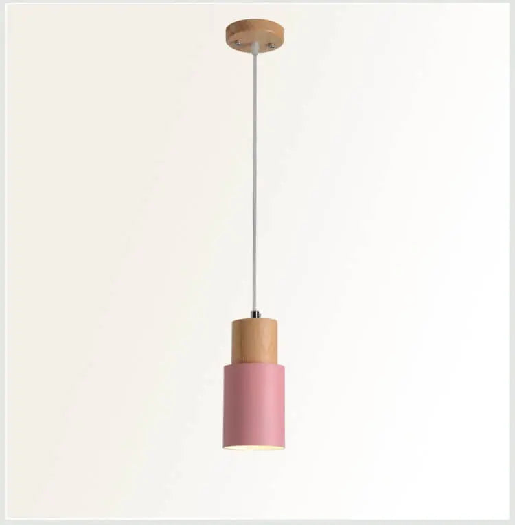 Pendant Light Aluminum Shade & Wood Accents Adjustable Cable