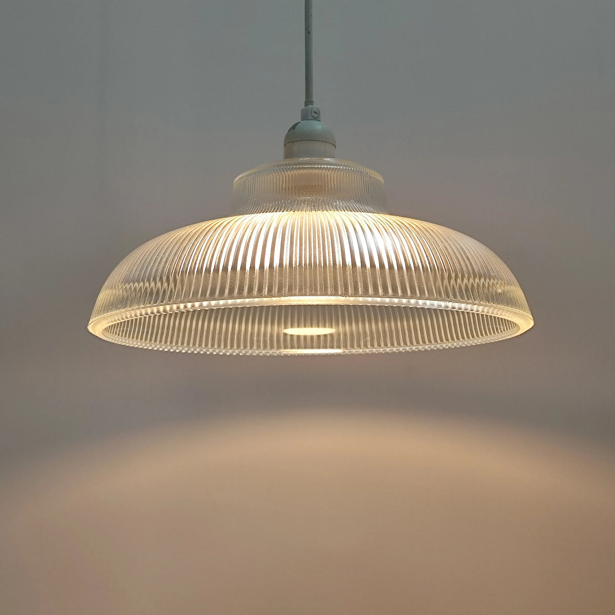 Pendant Light Clear Ribbed Glass Dome