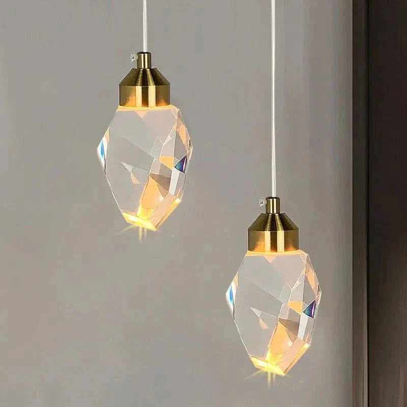 Pendant Light Faceted K9 Crystal Integrated LED & Gold Finish