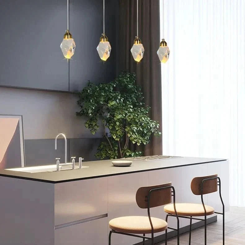 Pendant Light Faceted K9 Crystal Integrated LED & Gold Finish