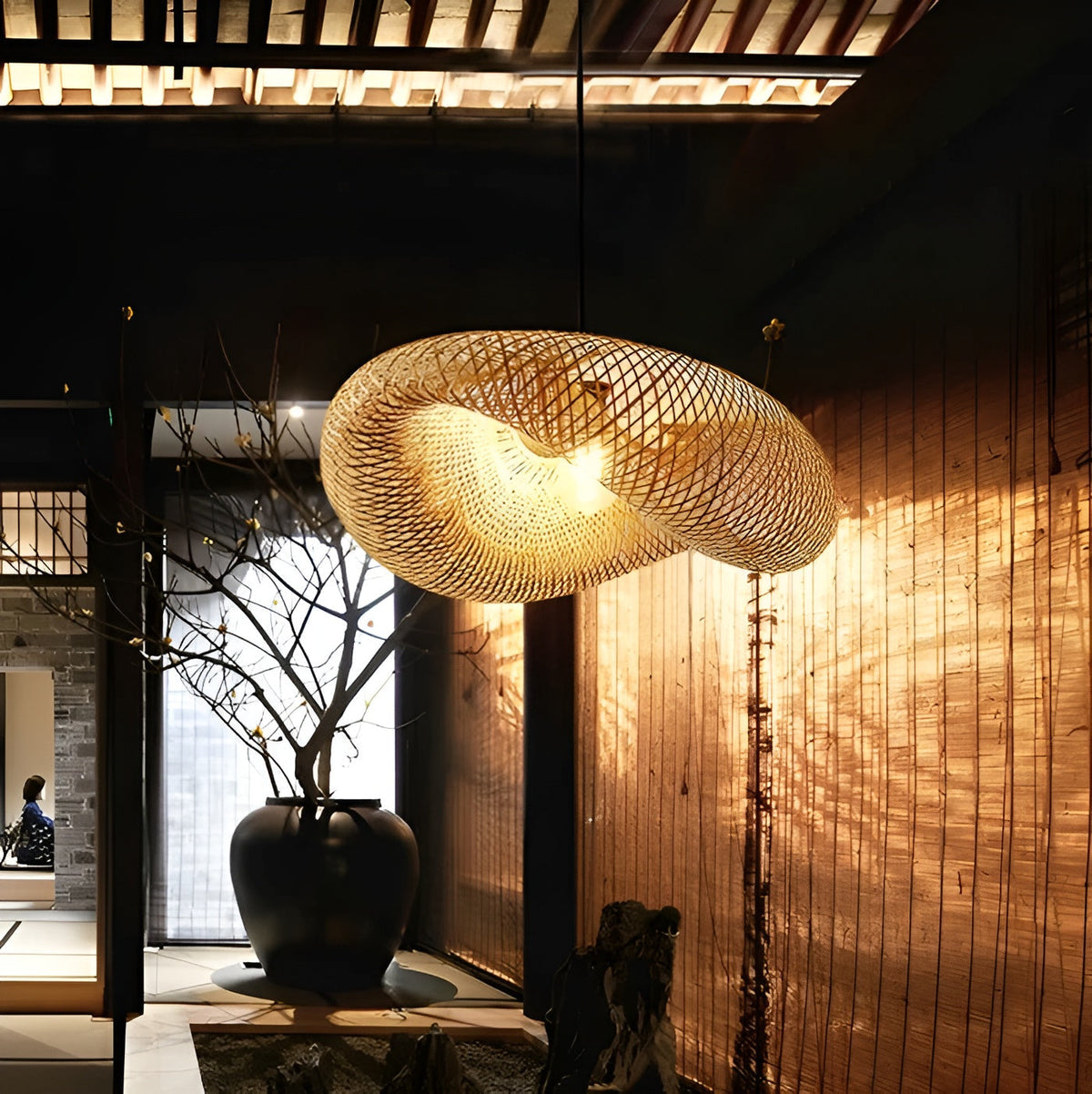 Pendant Light Handwoven Bamboo 50cm Diameter Warm Ambient Glow
