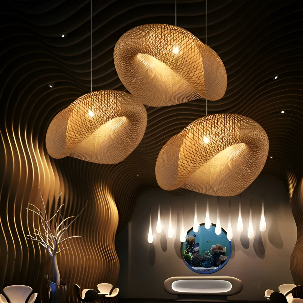 Pendant Light Handwoven Bamboo 50cm Diameter Warm Ambient Glow