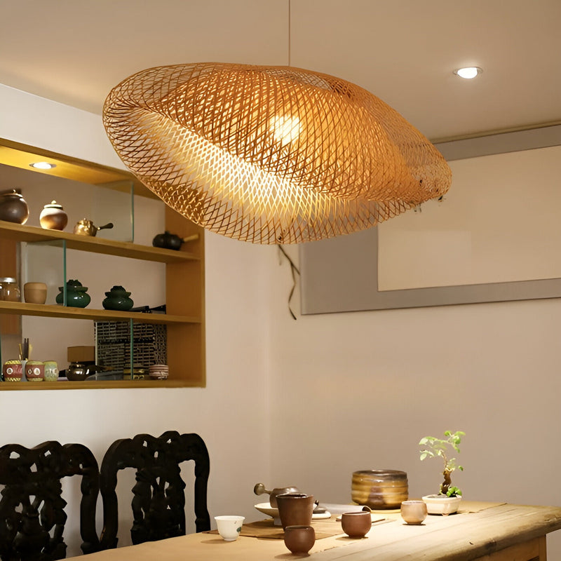 Pendant Light Handwoven Bamboo 50cm Diameter Warm Ambient Glow