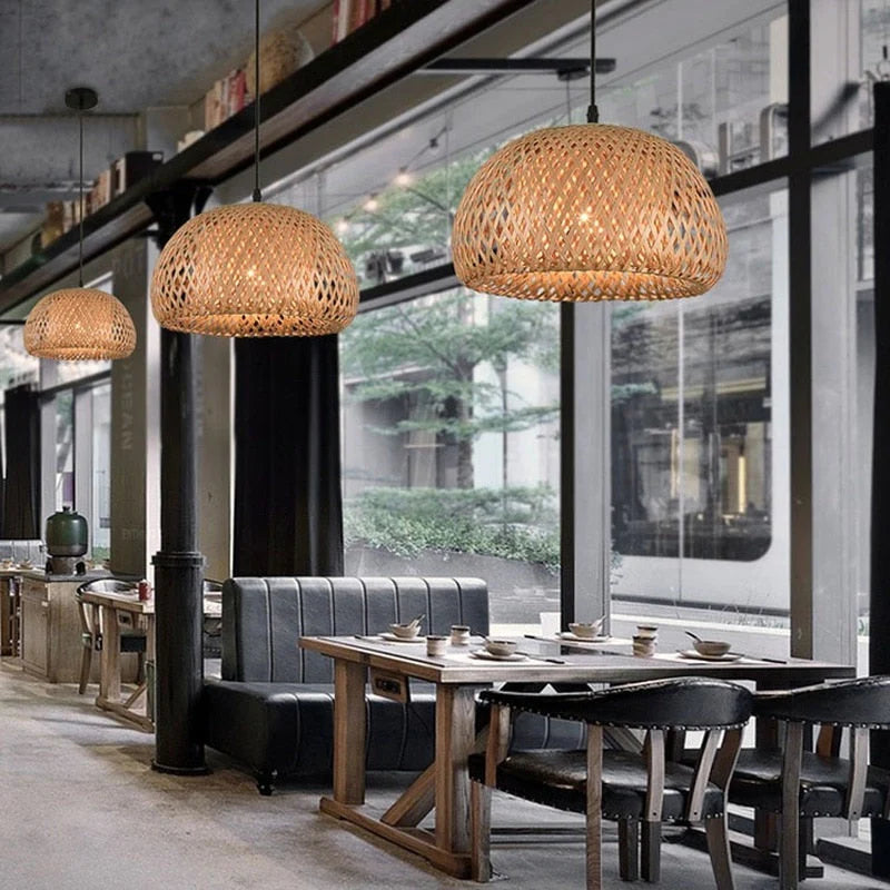 Pendant Light Handwoven Bamboo Adjustable Cable & E27 Socket