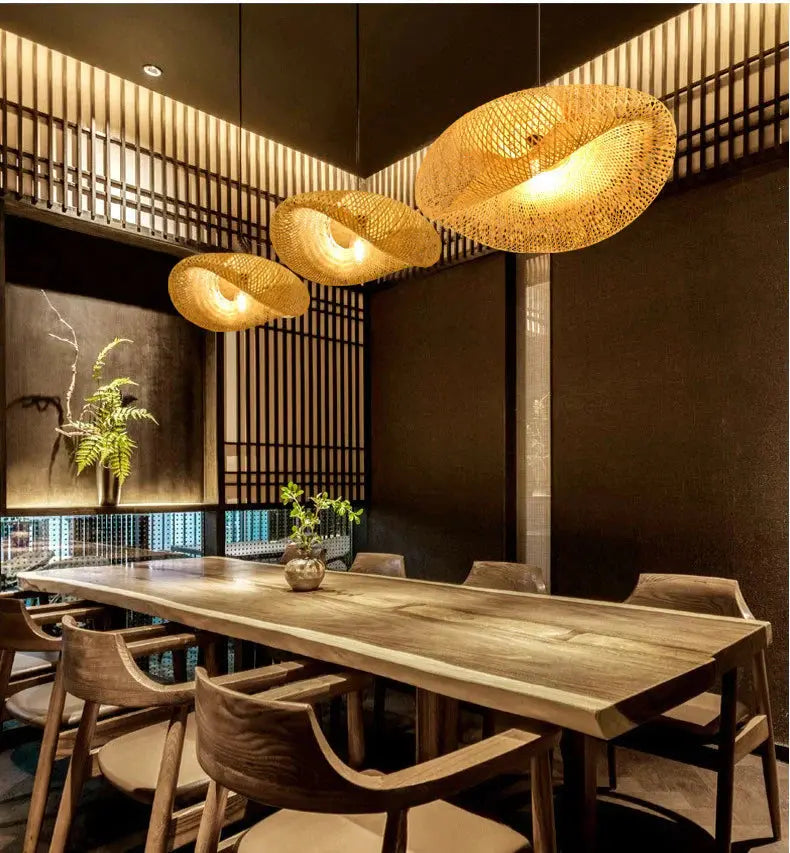 Pendant Light Handwoven Bamboo Open Weave Warm Ambient Lighting